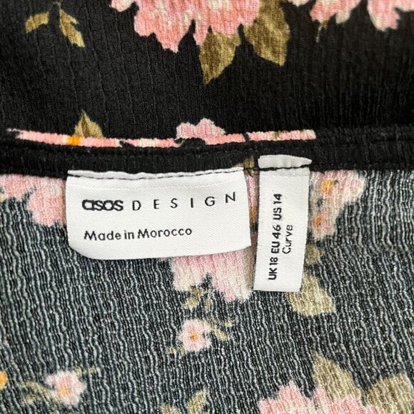 ASOS DESIGN Crinkle Wrap Midi Dress Leopard & Ditsy Floral Print Size 14 - Picture 10 of 13